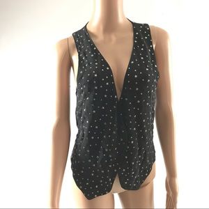 $350 L'Agence Womens Silk T Shirt Vest Stars Black